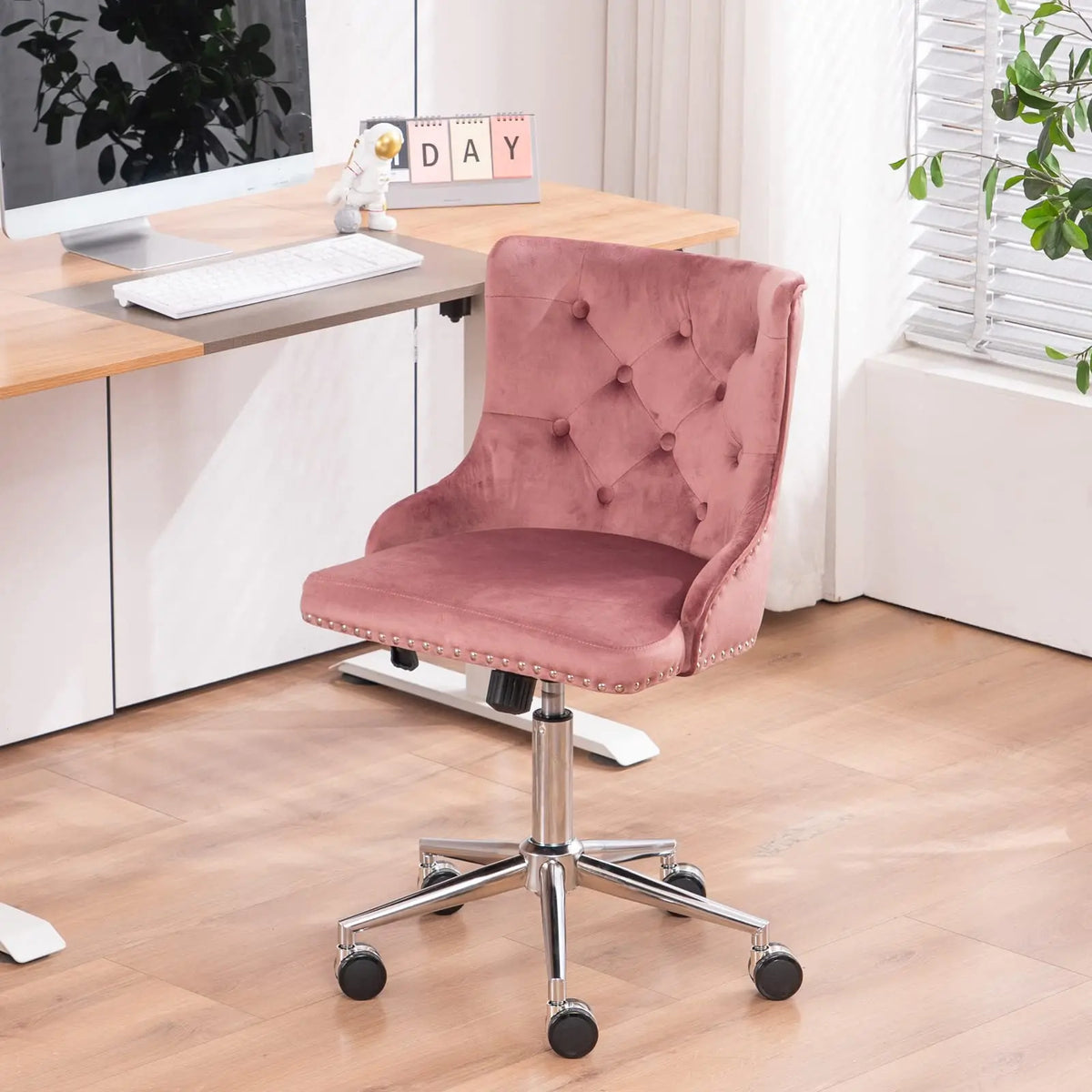 VINGLI Small Cute Green Velvet Office Desk Chair Gold Base Adjustable Swivel Armless Makeup Vanity Chair For Women Girls