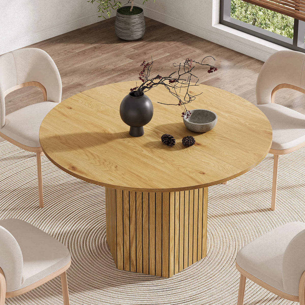 Tribesigns 47 Inch Round Wood Dining Table For Six