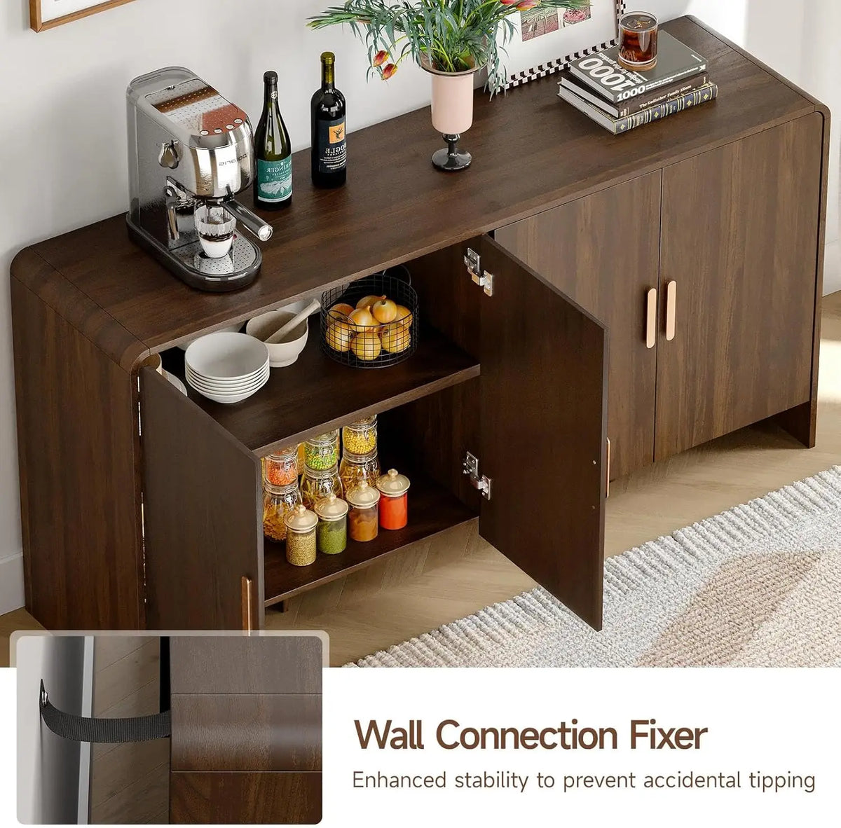 ONBRILL Mid-Century Wood Sideboard Cabinet With Adjustable Storage