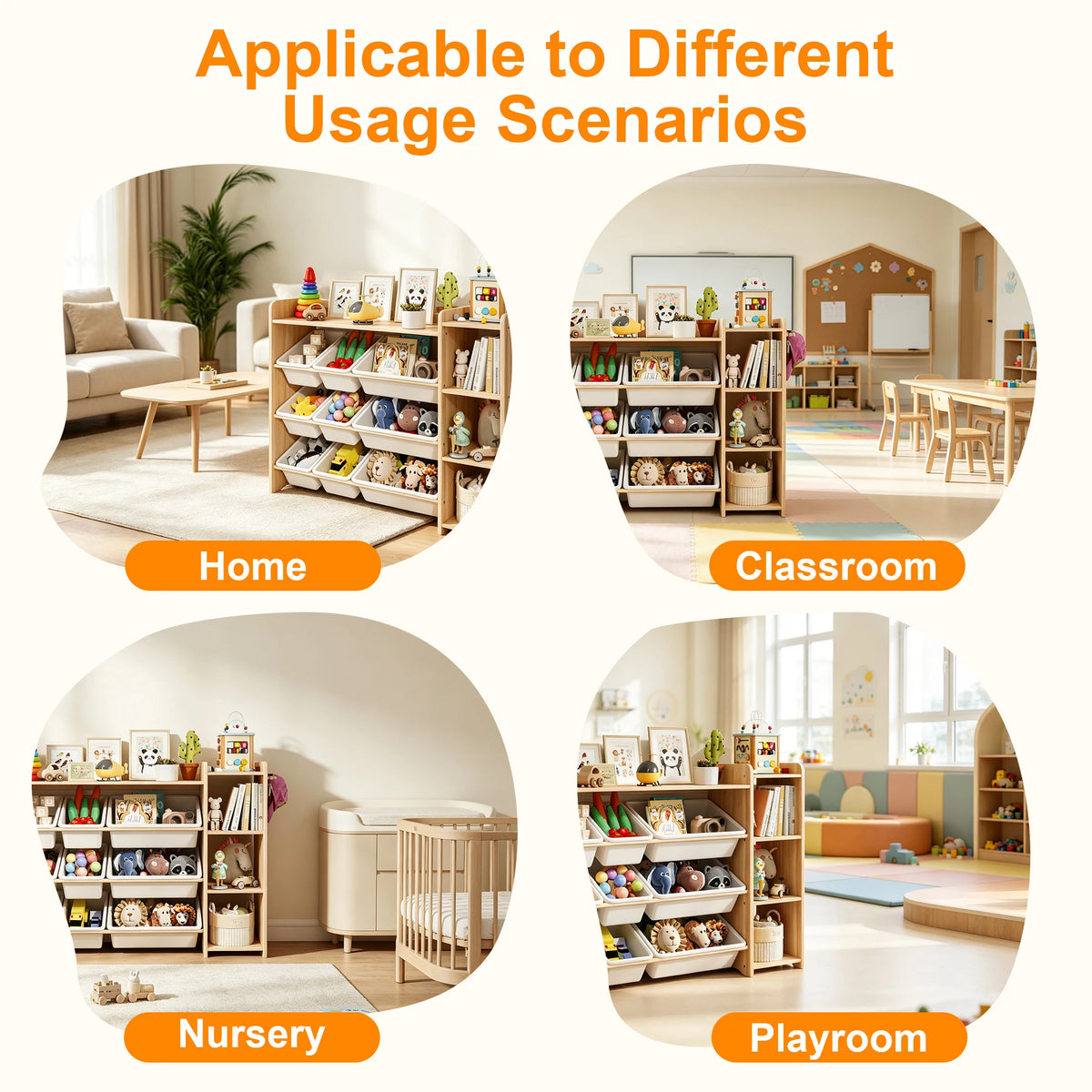 Kids Toy Storage Organizer with Three Tiers and Nine Bins