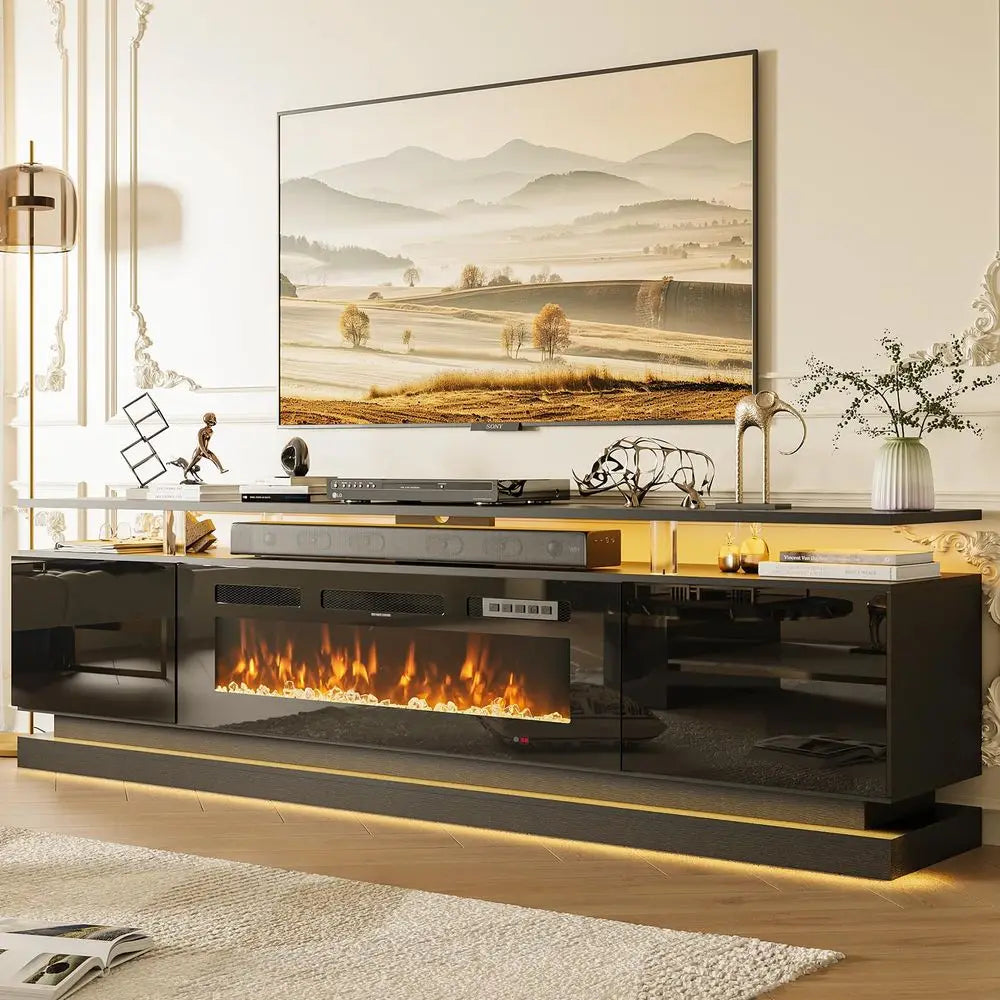 XMSJ Fireplace TV Stand with Electric Fireplace and Storage
