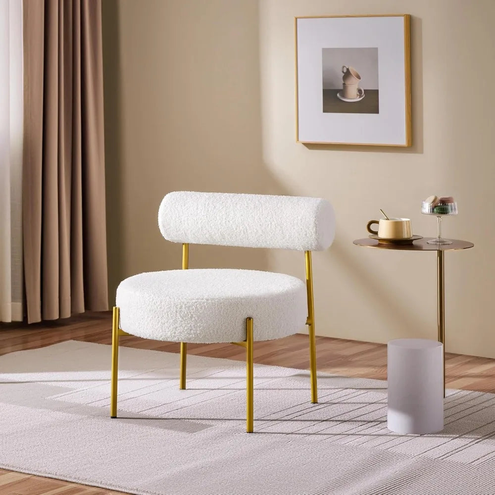 Vanity Chair With Boucle Fabric And Gold Metal Legs