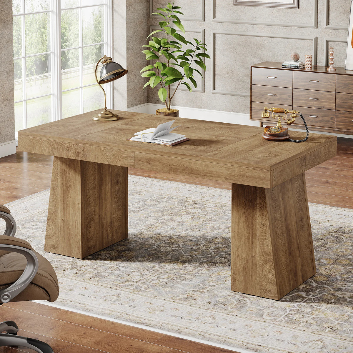 Tribesigns 55-Inch Executive Desk Double Pedestal Modern Wood Office Desk