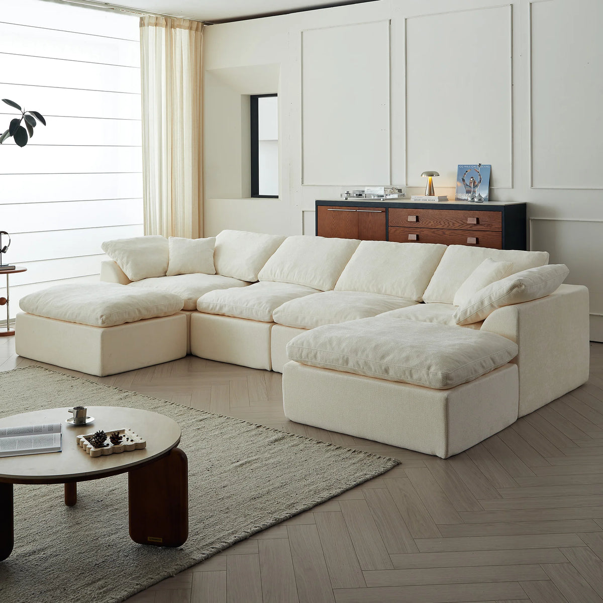 Yeflixvrau Modern U Shaped Cloud Sectional Sofa With Removable Cushions