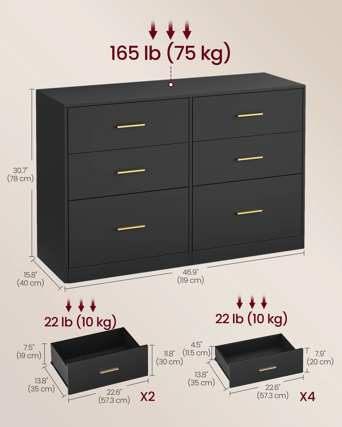 VASAGLE Custos Collection - Dresser for Bedroom, Chest of Drawers for Closet, Modern Style, TV Stand for Living Room, 6 Drawers,