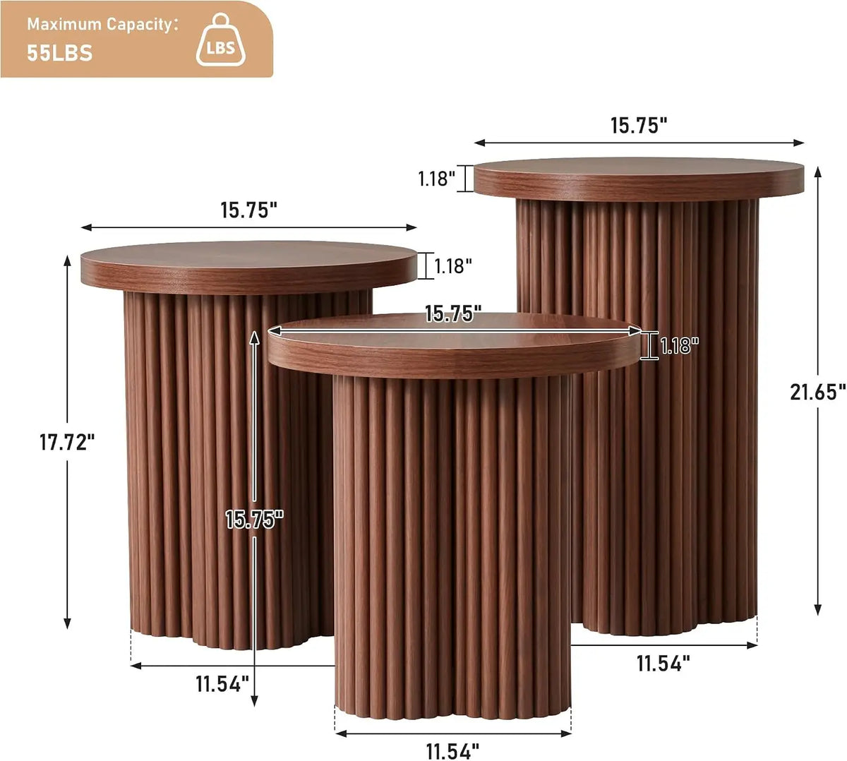 Round Fluted Nesting Coffee Table Set with Plum Blossom Legs