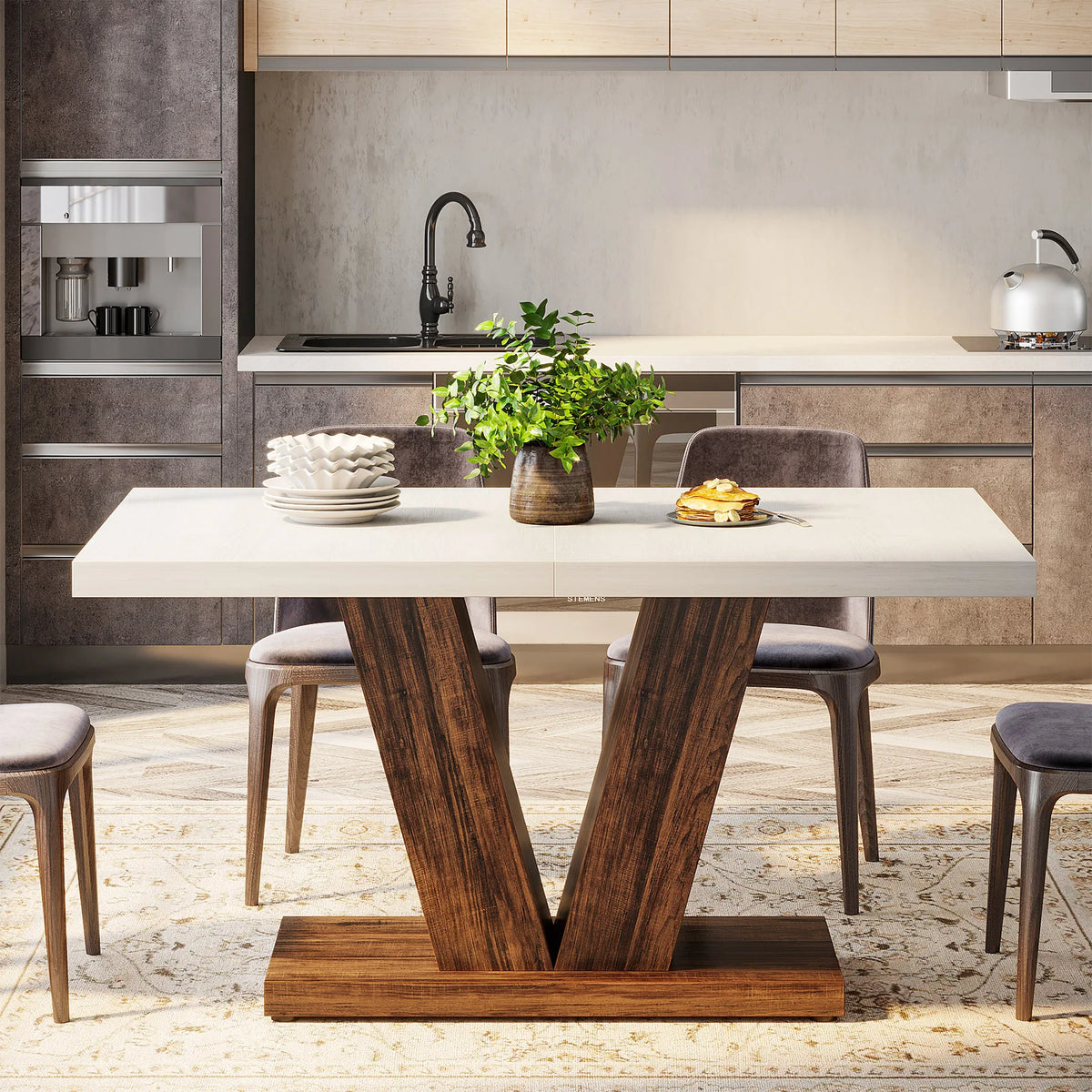 Tribesigns Dining Table For Four To Six With Heavy Duty Pedestal