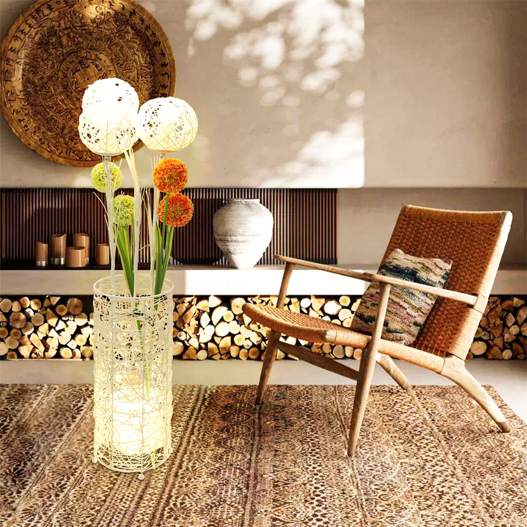 LUVODI Modern Rattan Floor Lamp Tall Standing Decorative Lighting for Living Room Bedroom Home Decor