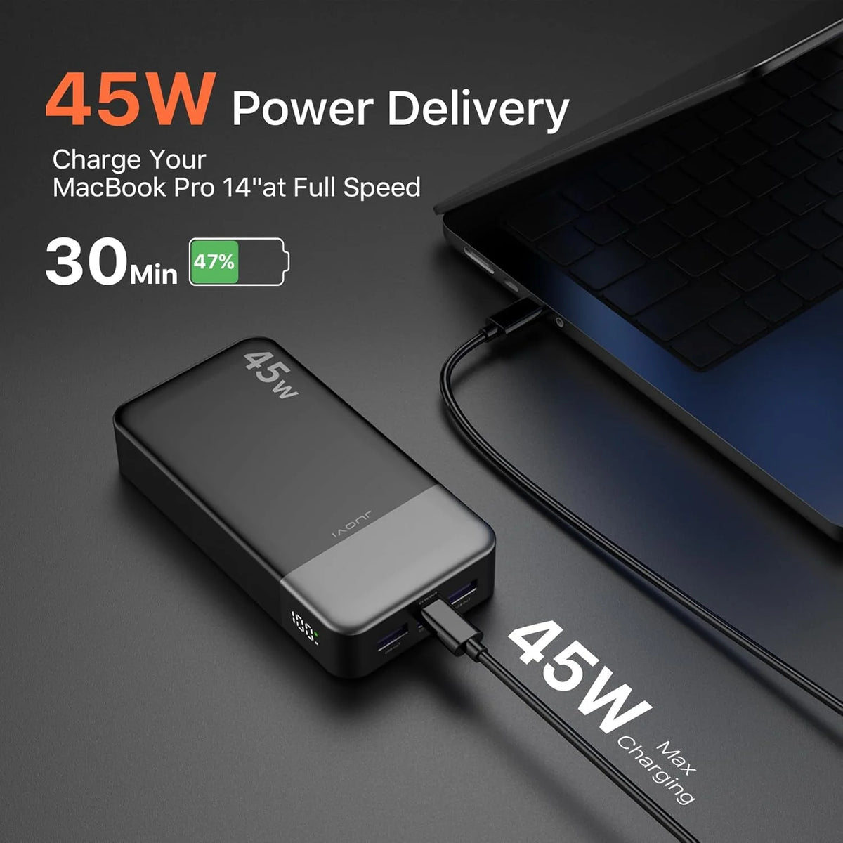 20000mAh Power Bank JUOVI J2621 Portable Charger 45W PD3.0 QC 4.0 Fast Charging Battery Pack with LED Display for iPhone 16 17