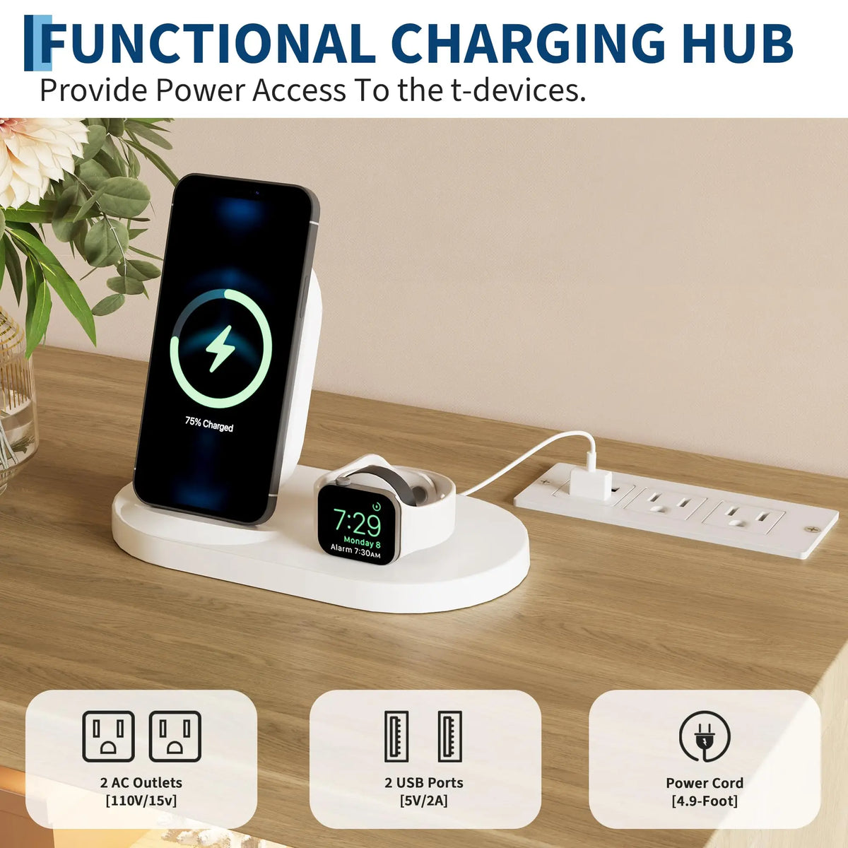 23.6 Inch Nightstand With Charging Station, RGB LED Light, 2 Drawers, Open Shelf, 3 AC Outlets And 2 USB Ports For Bedroom Dorm