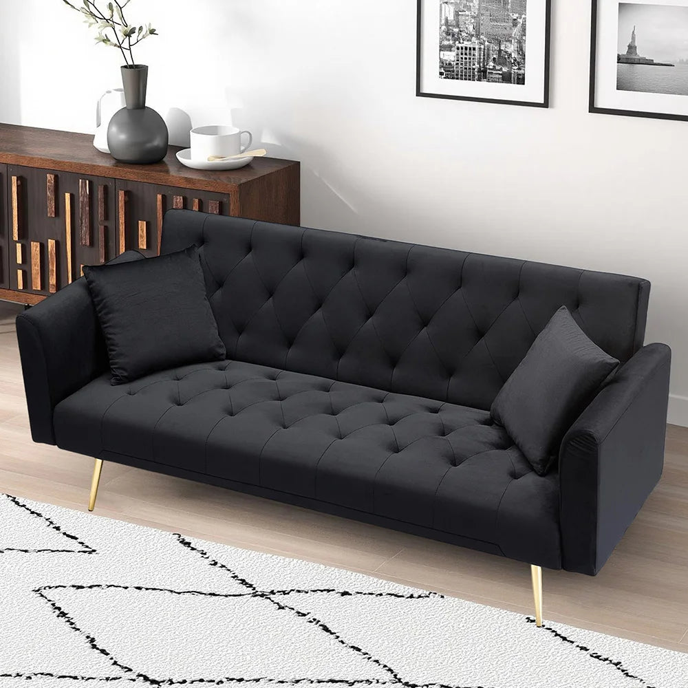 Velvet Convertible Futon Sofa Bed with Adjustable Reclining Backrest