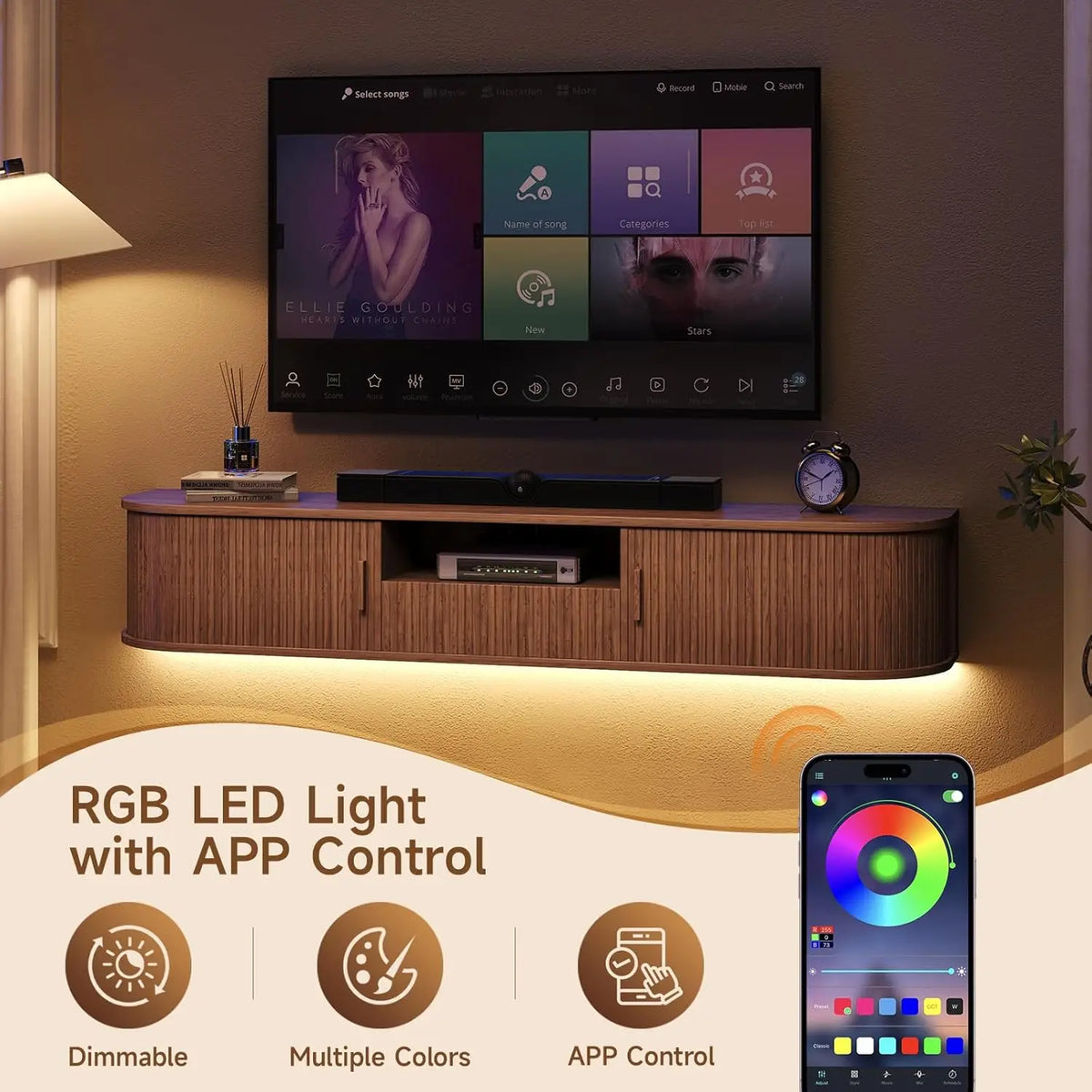 ONBRILL Smart Floating TV Stand With LED Lights And Storage