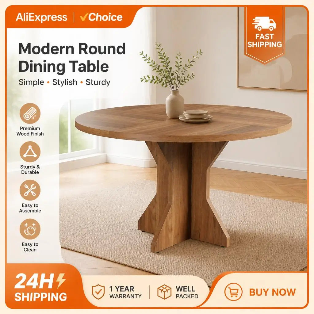 GarveeLife Round Pedestal Dining Table for Four to Six People