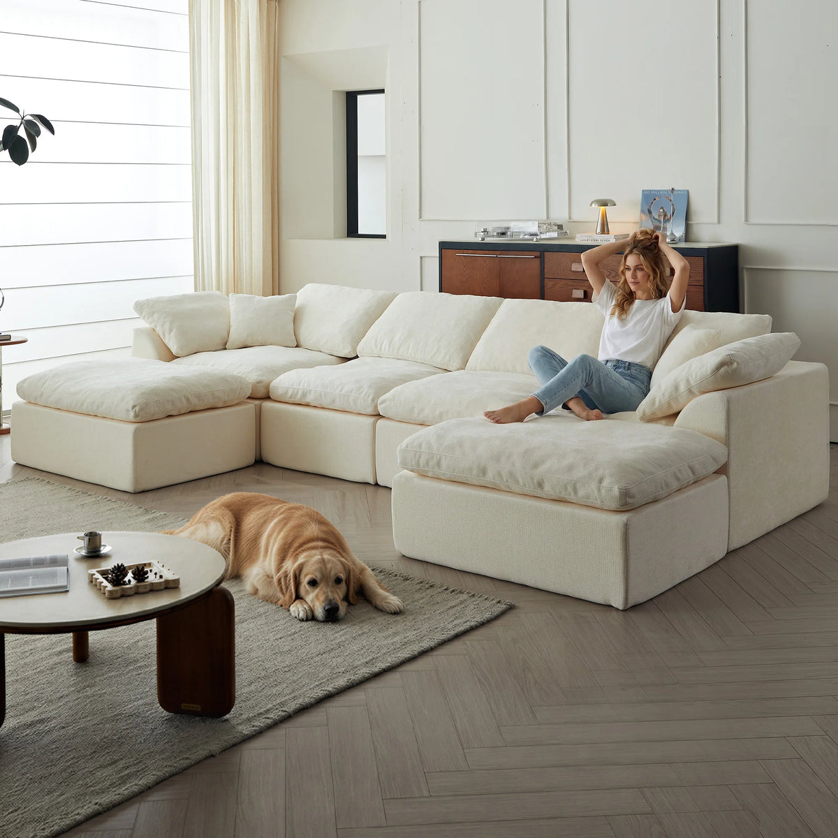 Yeflixvrau Modern U Shaped Cloud Sectional Sofa With Removable Cushions
