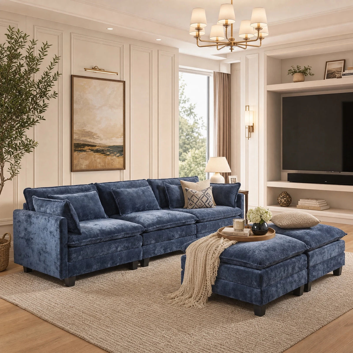 CHITOOMA U Shaped Modular Sectional Sofa with Movable Ottoman and Pillows
