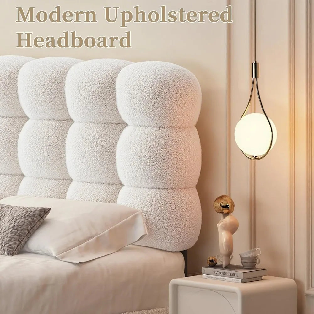 Full Size Upholstered Platform Bed Frame with Soft Fabric Headboard, Wooden Slats Support, No Box Spring Needed