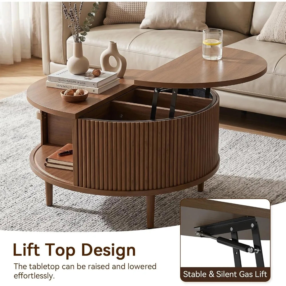 Mid Century Modern Coffee Table With Hidden Storage Sliding Door