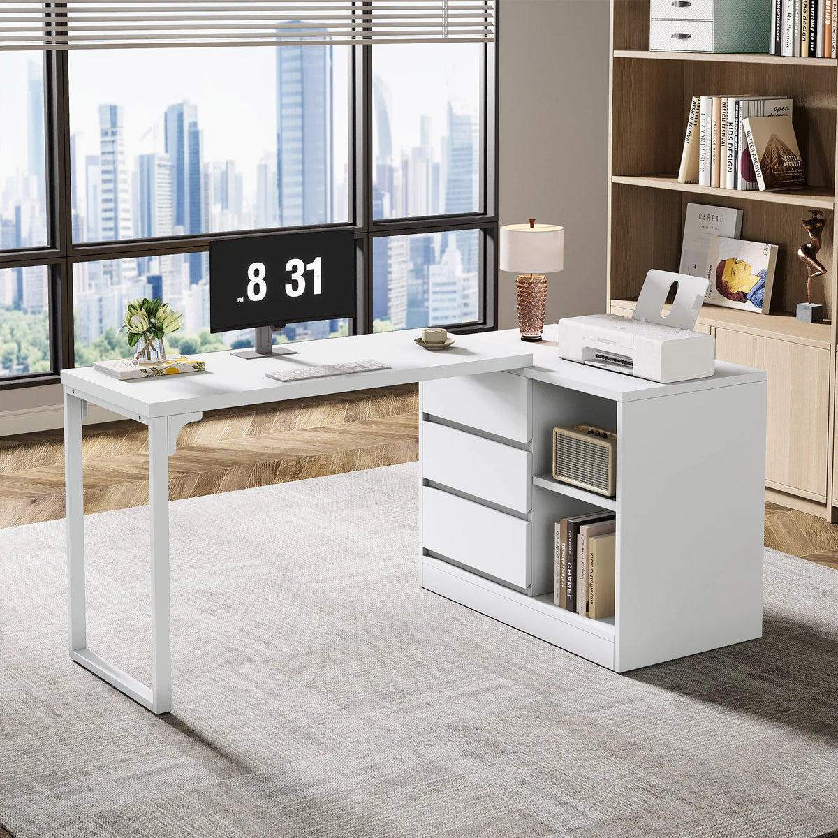 Tribesigns Reversible L Shaped Computer Desk With Drawers And Shelves