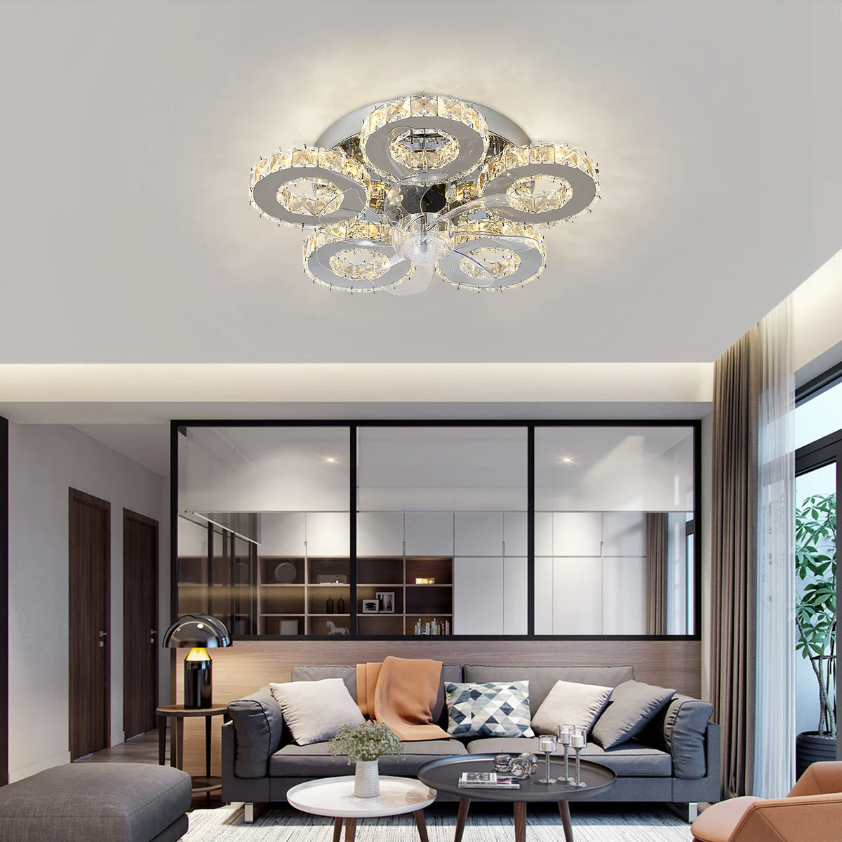 GreeLustr Modern Crystal LED Ceiling Fan Light With Remote