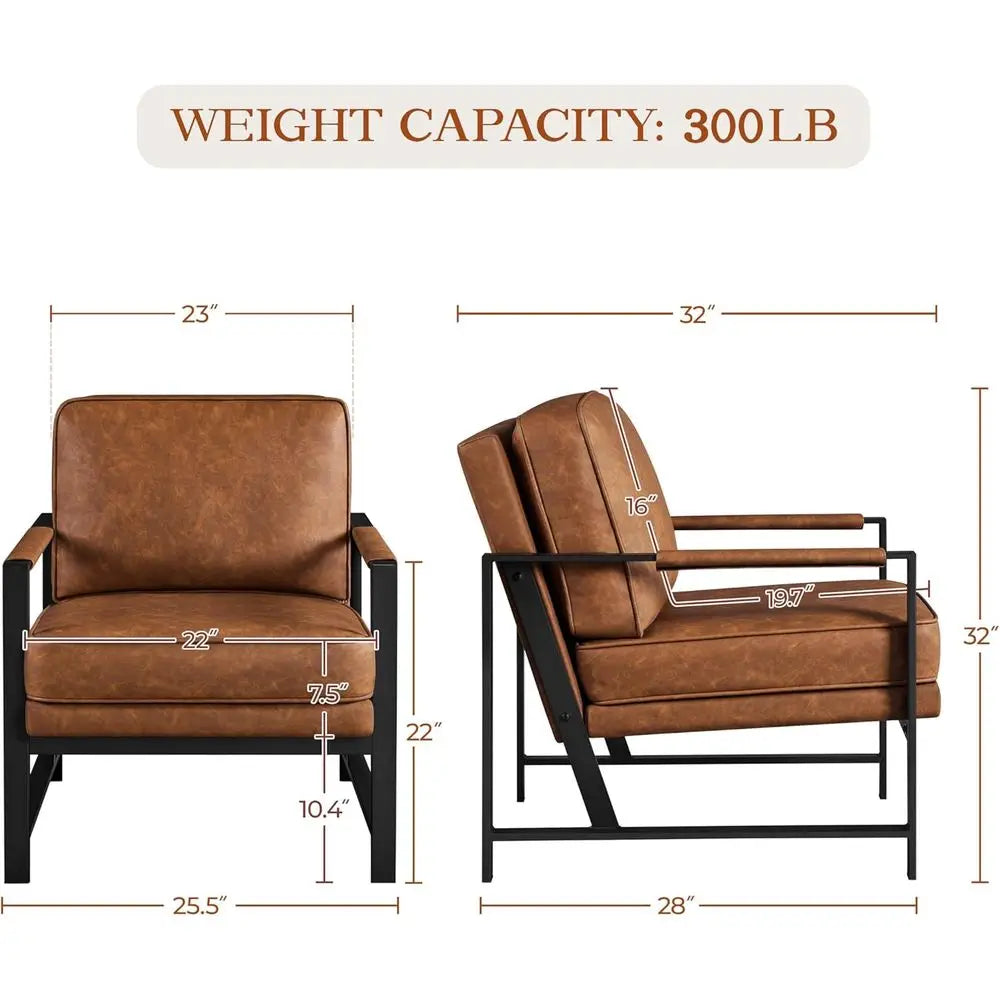 Pair of Oversized Faux Leather Accent Chairs for Living Room