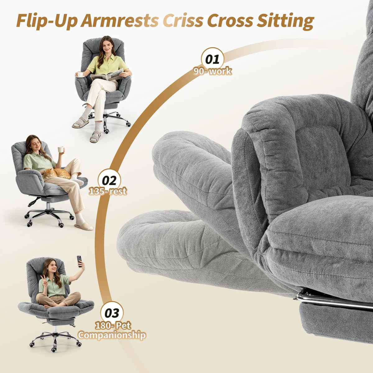 Criss-Cross Ergonomic Desk Chair with Footrest, High Back Executive Design, Adjustable 3-Level Armrests, Smooth Wheels, Big and Tall Gaming or Office Comfort, 500lbs Capacity