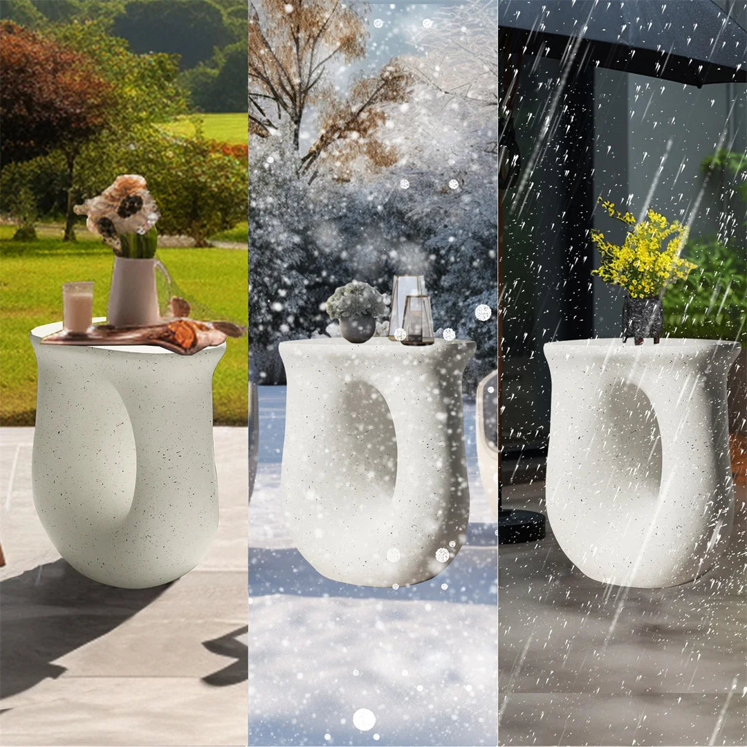 LUVODI Modern U-Shaped Geometric Concrete Accent Table Lightweight Garden Stool Decorative Side Table for Indoor And Outdoor Use