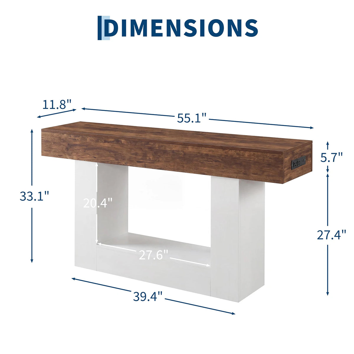 HiMISS Entryway Console With Power Outlet, USB And LED Lighting