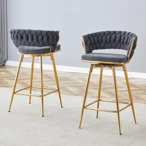 Two piece swivel chair, dark gray cotton linen soft seat, gold metal legs, rust resistant and wear-resistant