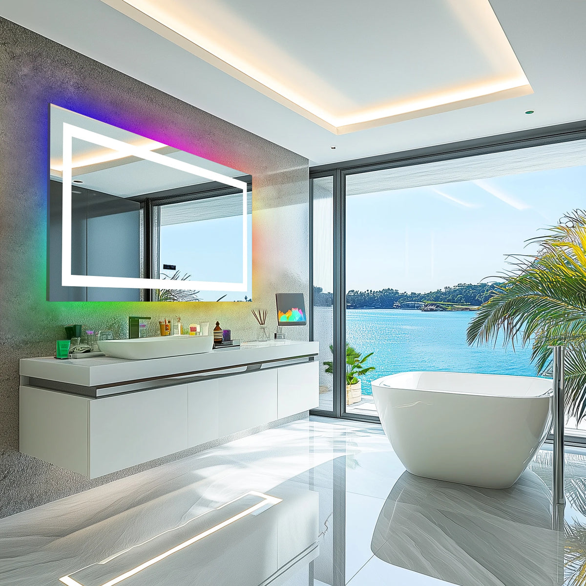 LED Bathroom Mirror with Anti Fog RGB Dimmable Lighting