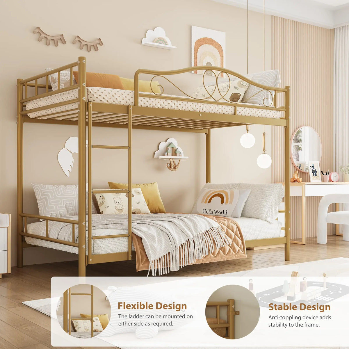 GarveeLife Twin Over Twin Metal Bunk Bed With Guardrail And Ladder