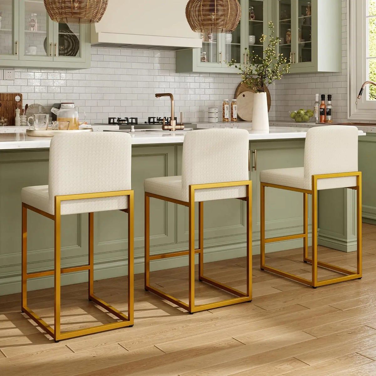 Bar Stool Set Of 3 With Back Faux Leather Upholstery