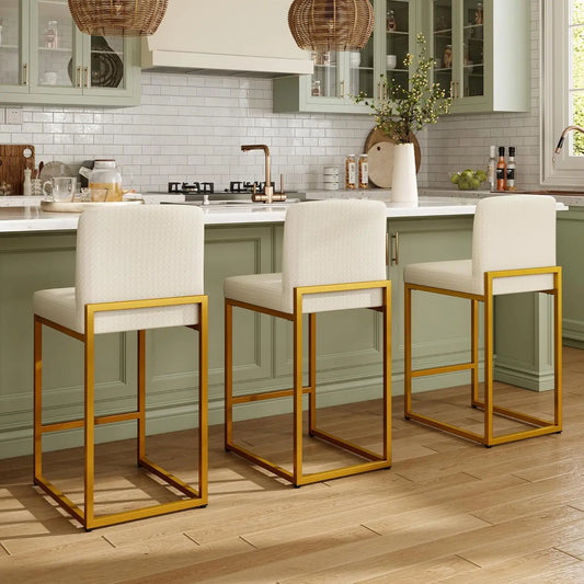 Bar Stool Set Of 3 With Back Faux Leather Upholstery