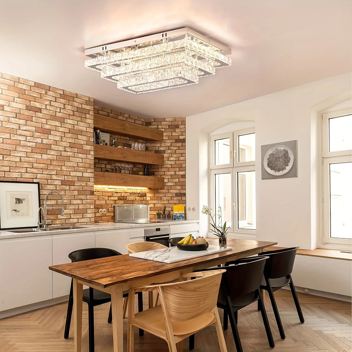 FRIXCHUR Modern Crystal LED Dimmable Stainless Steel Ceiling Light