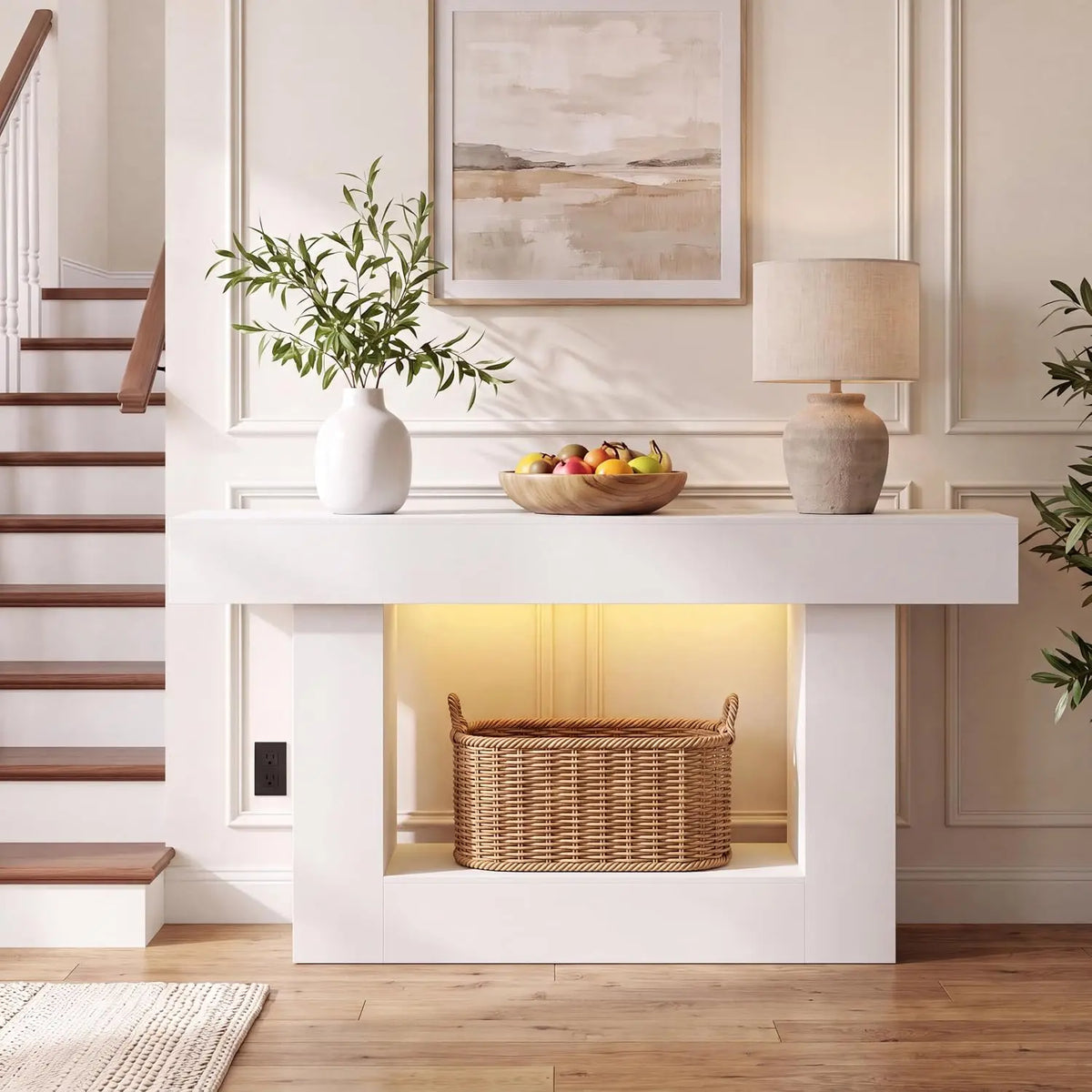 HiMISS Entryway Console With Power Outlet, USB And LED Lighting