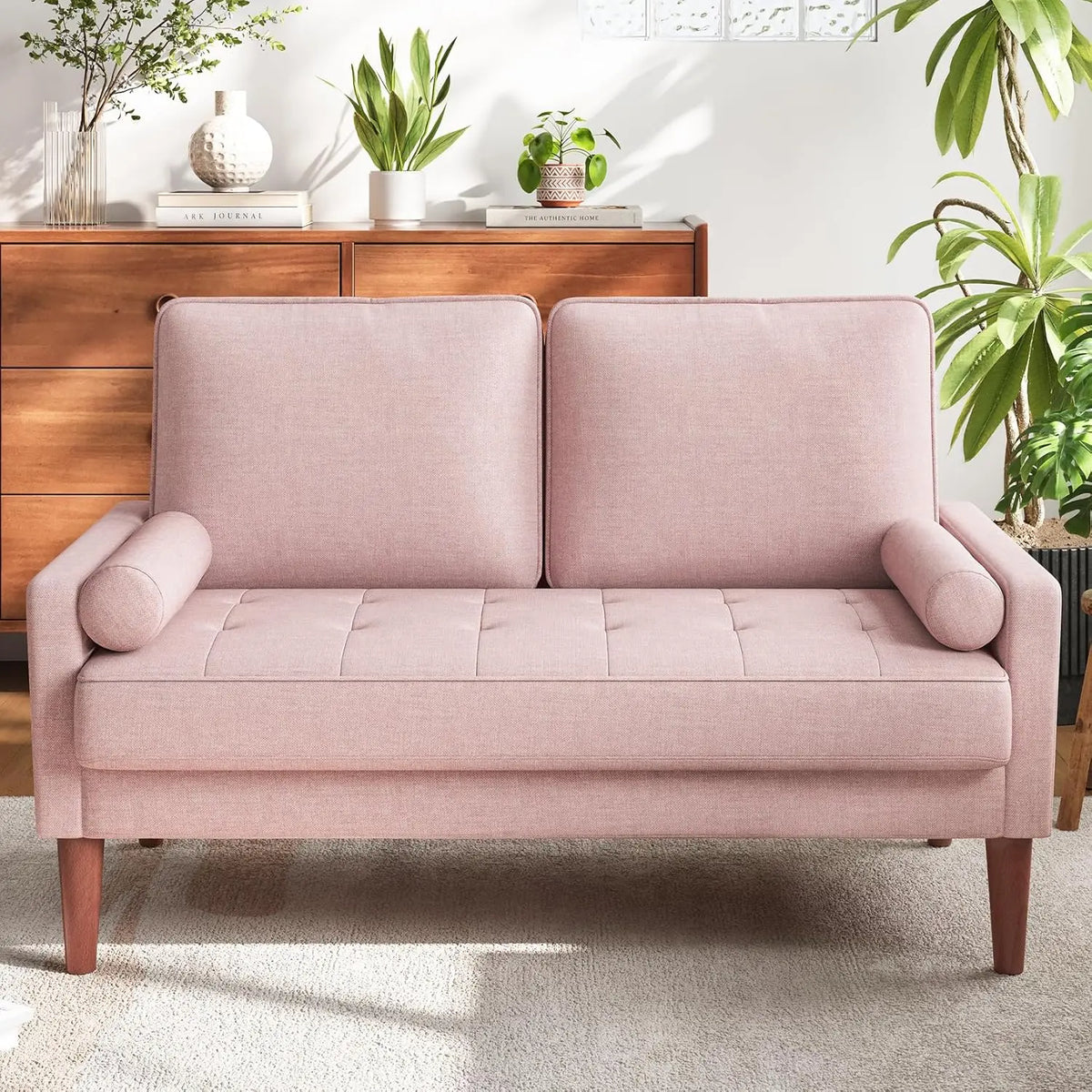 Vesgantti Mid Century Modern Velvet Loveseat Sofa With Wood Legs