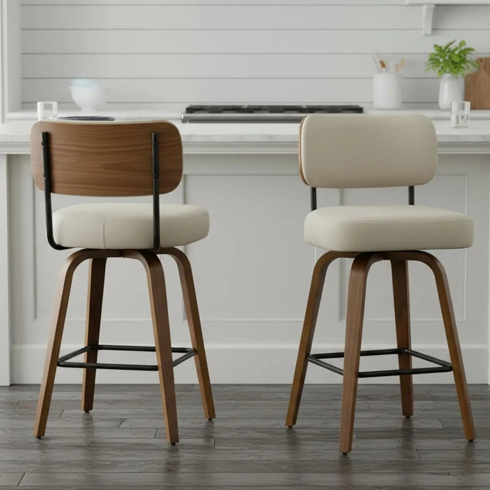 Set Of Three Comfortable Upholstered Counter Height Bar Stools Backrest
