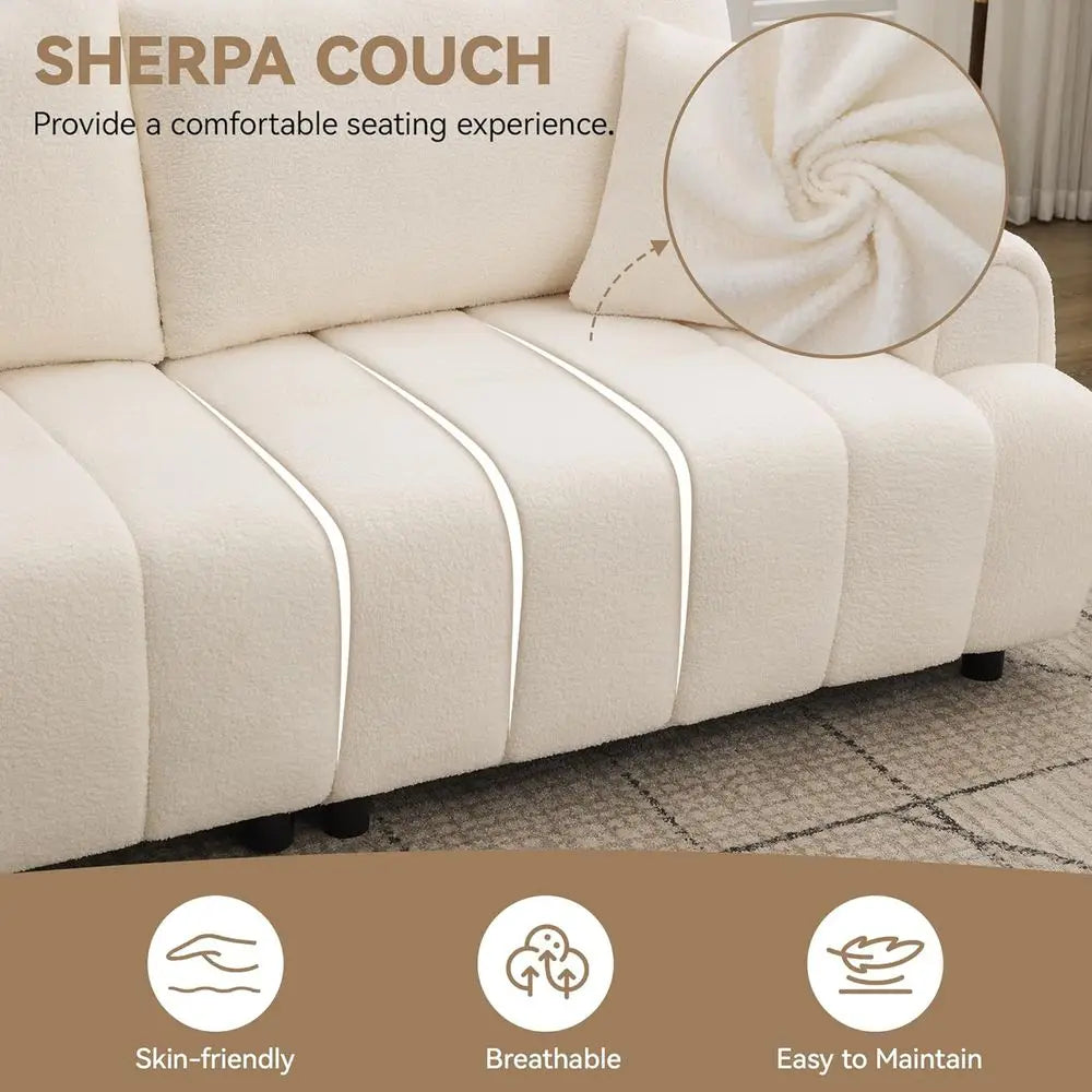 Modern Boucle Curved Sofa With Deep Seat And Removable Cover