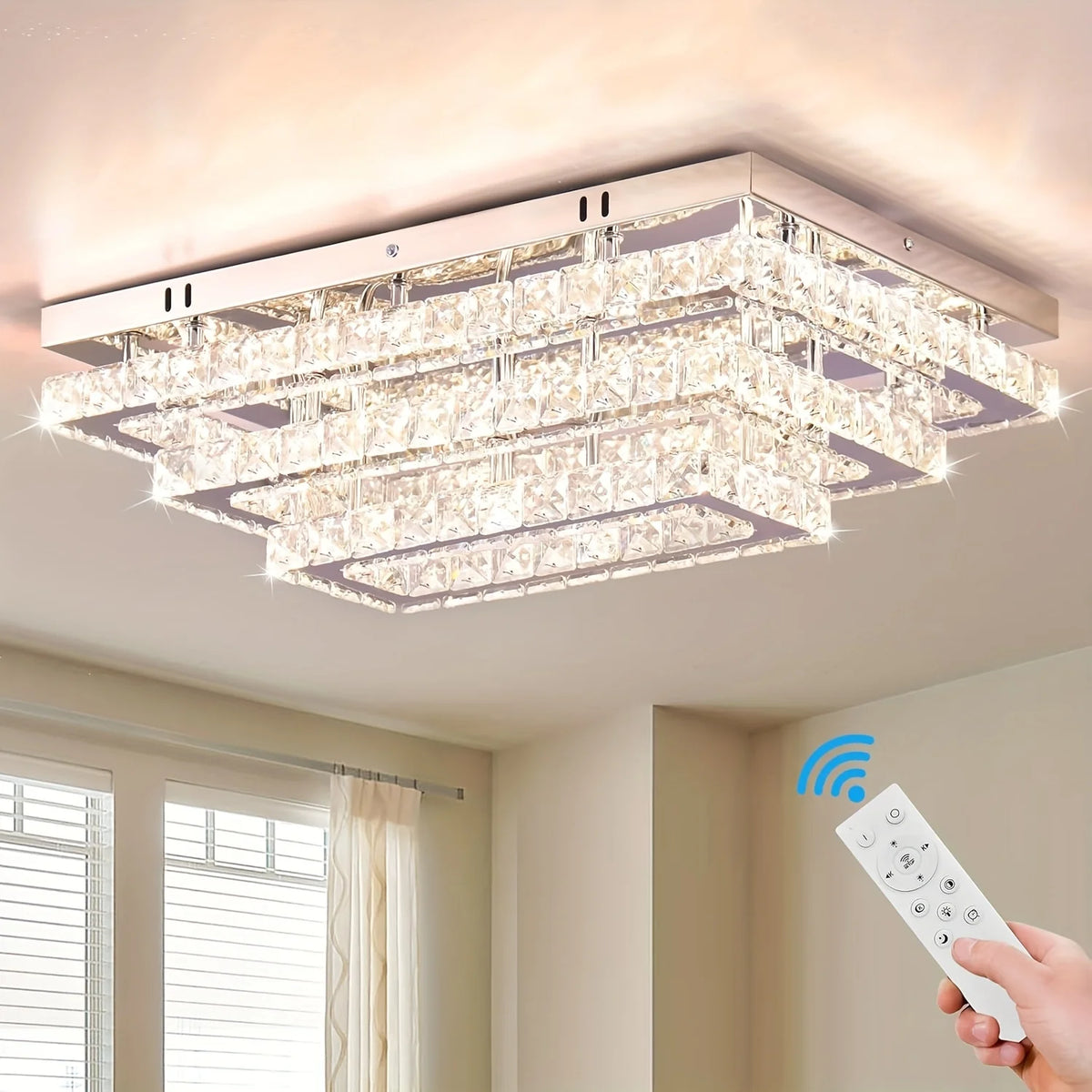 FRIXCHUR Modern Crystal LED Dimmable Stainless Steel Ceiling Light