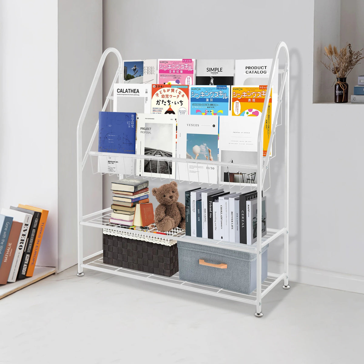 Bymaocar 5 Tier Steel Bookshelf Organizer With Snap Fasteners For Kids