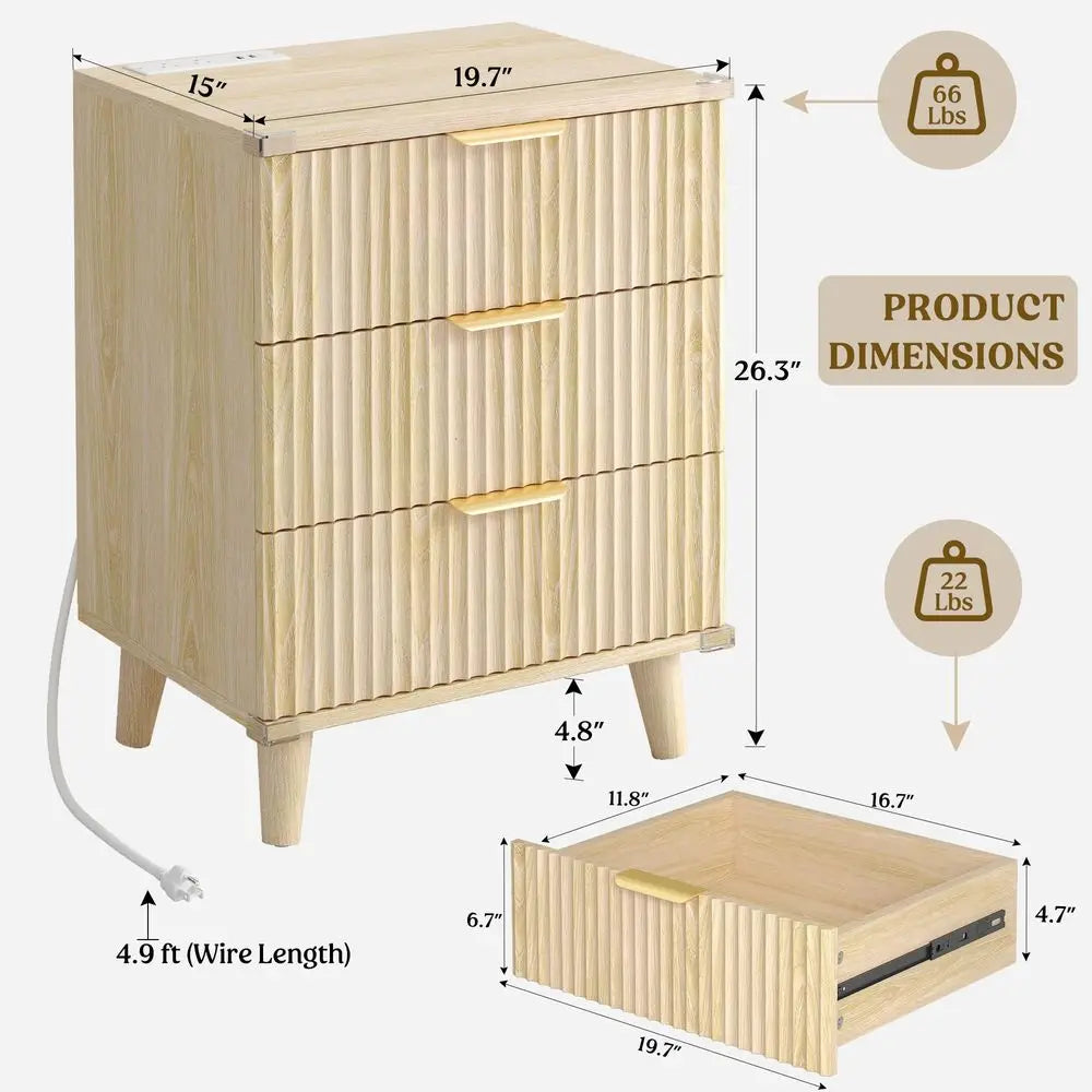 XMSJ Fluted Bedroom Furniture Set With Dresser And Nightstands