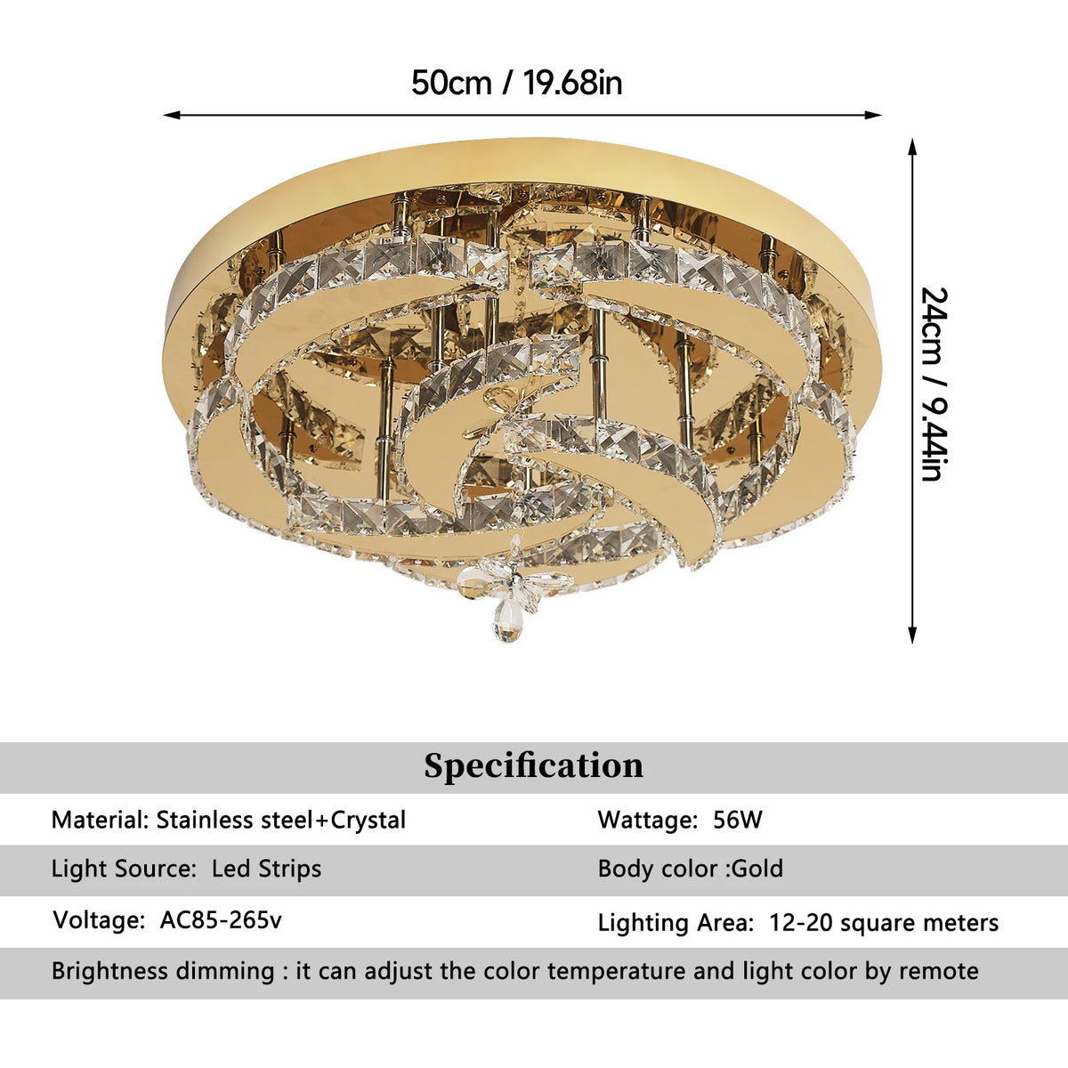 GreeLustr Dimmable Crystal Led Ceiling Chandelier Light