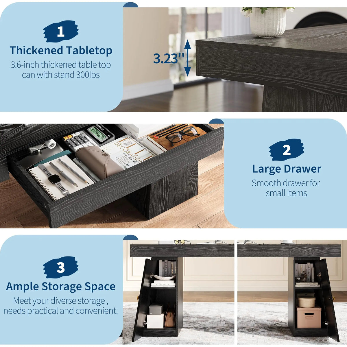 HiMISS Modern Computer Desk With Drawer Cabinet And Storage Shelves