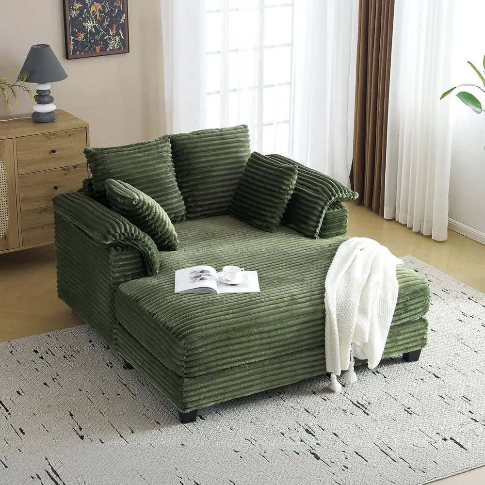 Oversized Corduroy Chaise Lounge Chair Sleeper Sofa With Throw Pillows