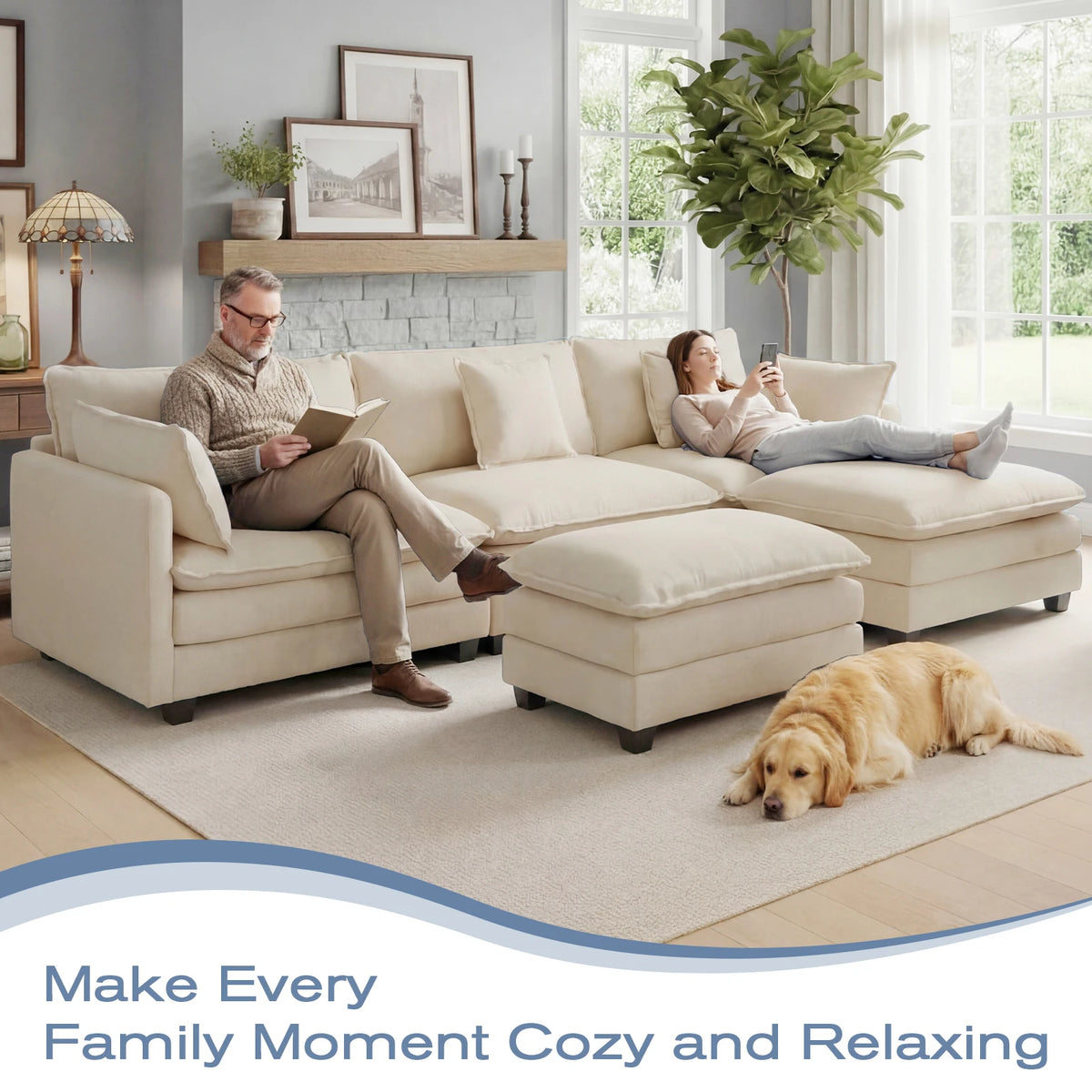 Redlife Modular Sectional Sofa With Ottoman Deep Seat Cloud Couch