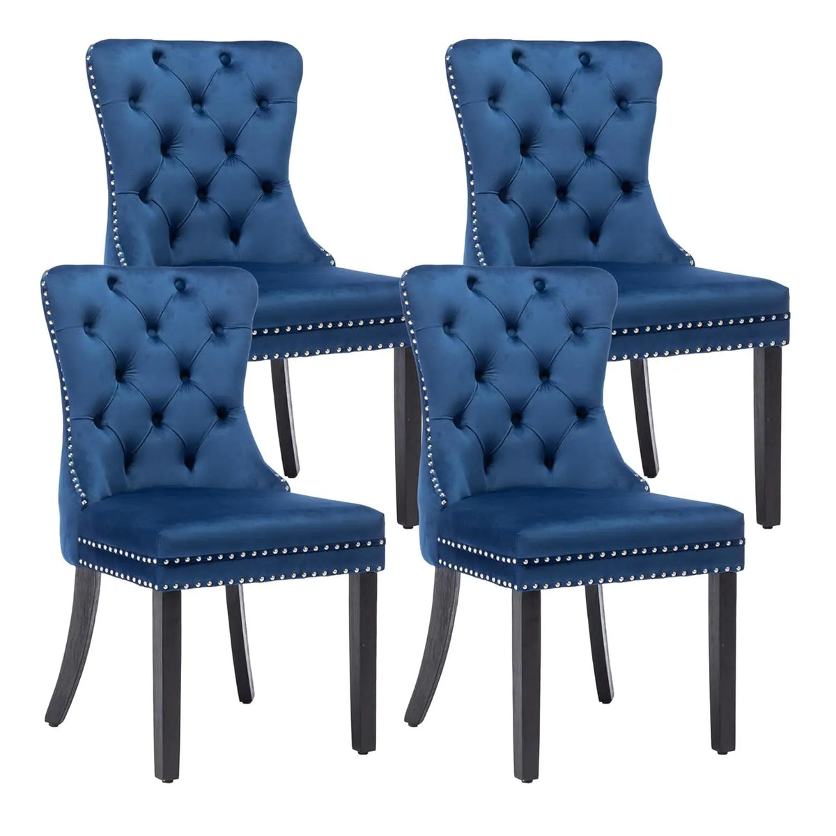 Velvet Upholstered Tufted Dining Chair with Nailhead Trim & Ring Pull, Solid Wood Legs, Modern Kitchen Chair, Set of 4, Custom