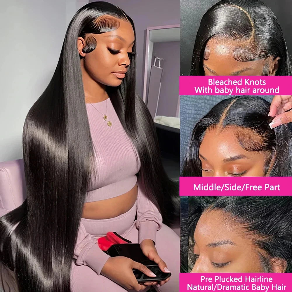 44 46 Long Inch 13x4 HD Lace Front Wig Brazilian Straight Human Hair Wig For Women 200 Density 13x6 Transparent Lace Frontal Wig