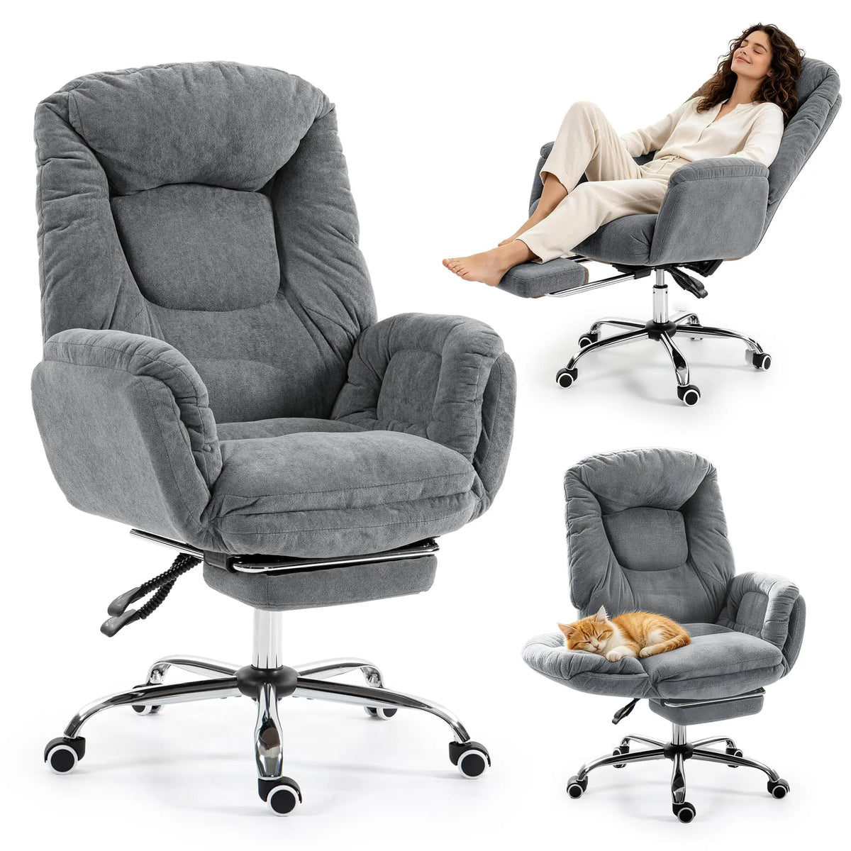 Criss-Cross Ergonomic Desk Chair with Footrest, High Back Executive Design, Adjustable 3-Level Armrests, Smooth Wheels, Big and Tall Gaming or Office Comfort, 500lbs Capacity