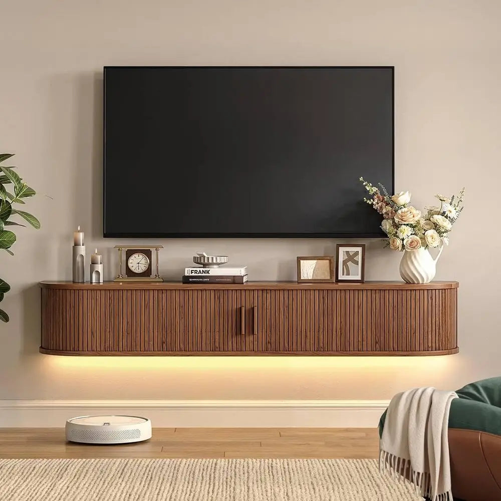 Floating TV Stand With Power Outlet And Remote LED Lighting