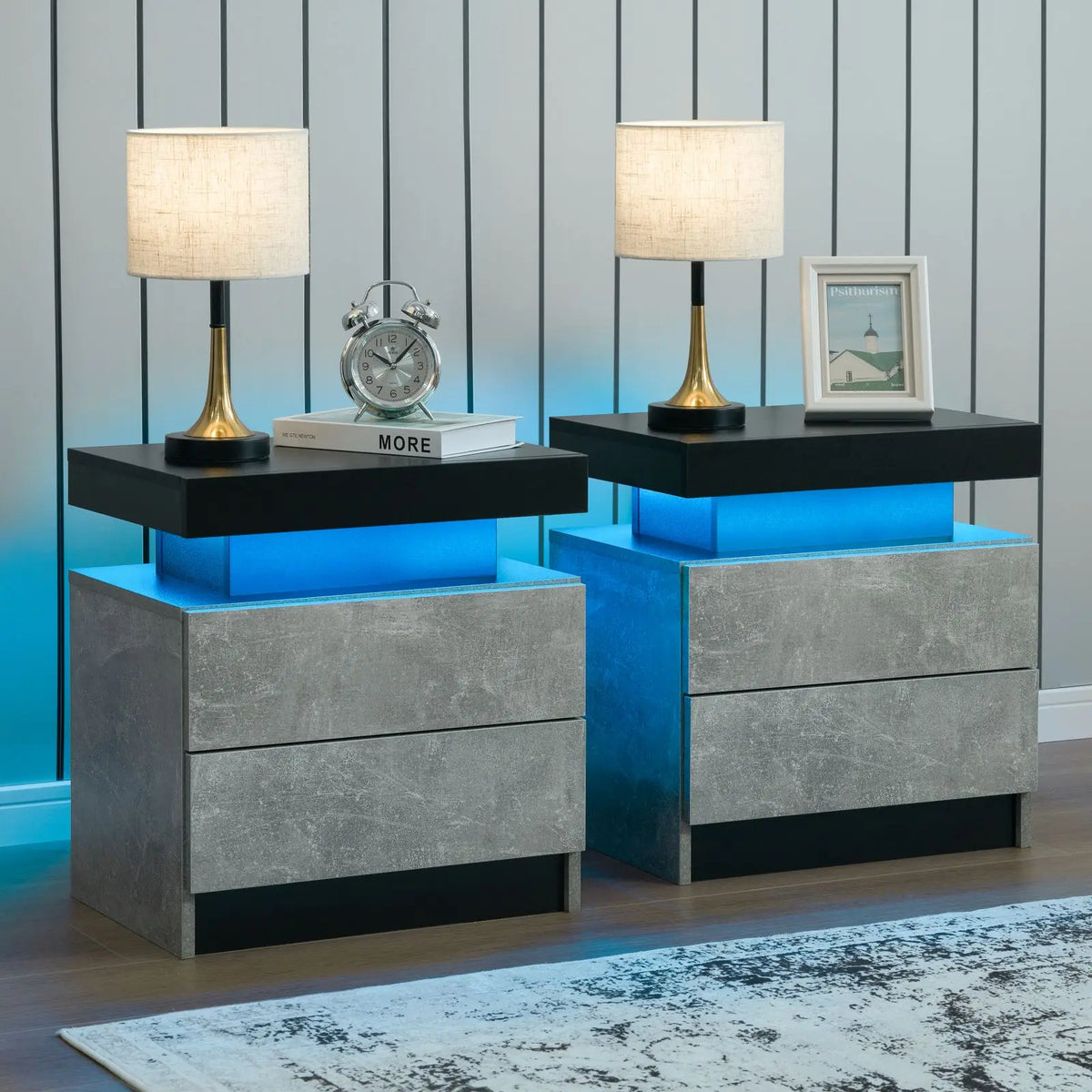 Cubehom Nightstand Set Of 2 With LED Drawers And Lighting