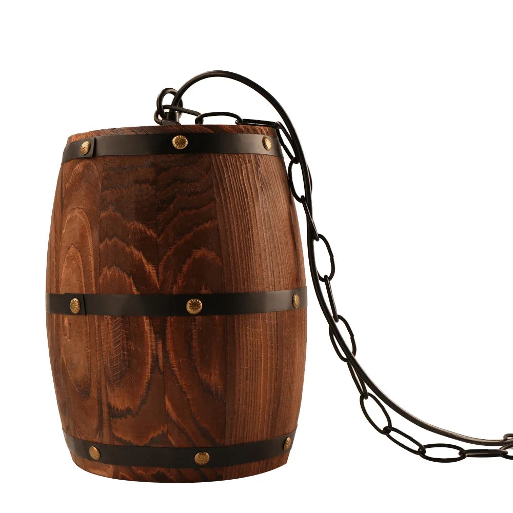 Retro Wood Wine Barrel Pendant Light For Dining Room